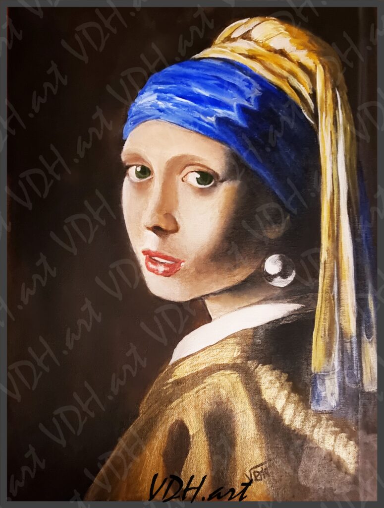 acrylique-la-jeune-fille-à-la-perle-reproduction-vermeer-vdhartstudio-artiste-peintre-normand-cotentin-manche-normandie artiste Normand, Normandie, manche, Cotentin