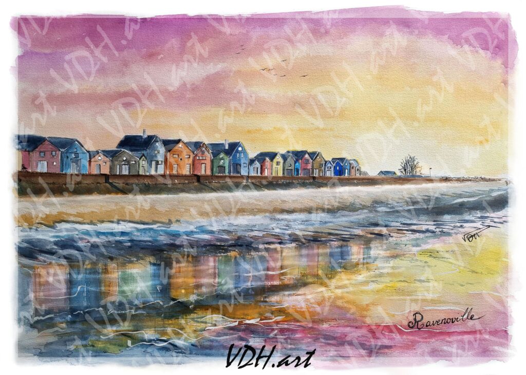 aquarelle-ravenovilleplage-ravenoville-vdhartstudio-normandie-artiste-peintre-cotentin-manche