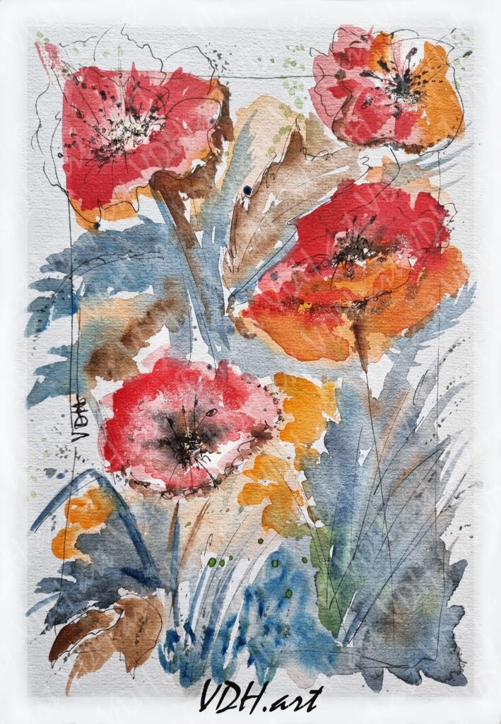 Aquarelle, Les coquelicots